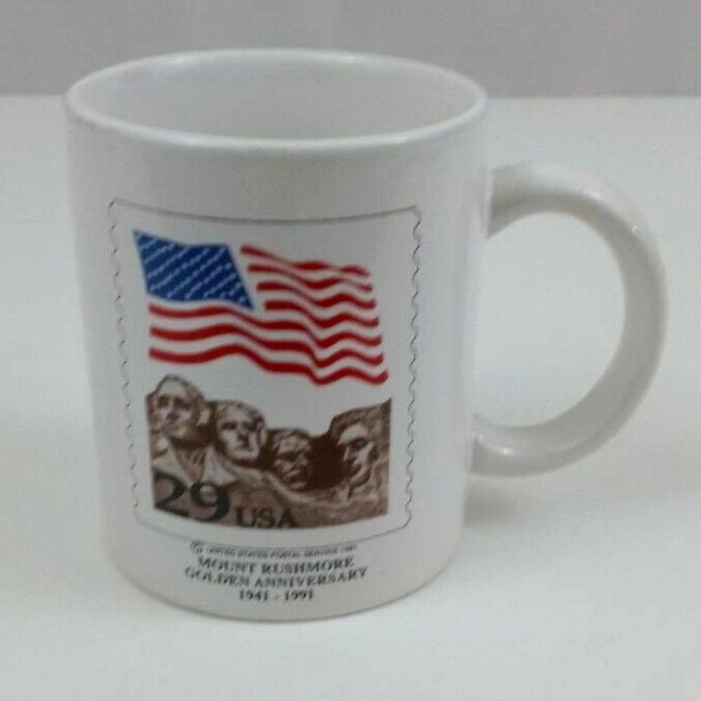 Vtg Mount Rushmore Golden Anniversary 1941-1991 Postage Stamp Coffee Cup Mug